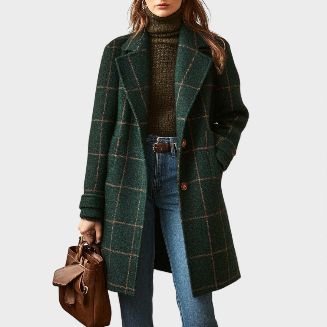 Ruby | Abrigo tweed retro de cuadros con solapa